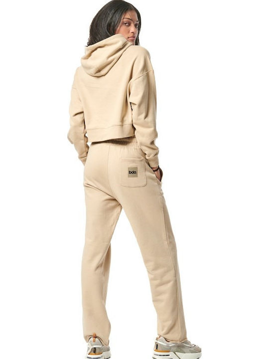Cropped Women's Sweatshirt Hooded Sand Grey 061427-01