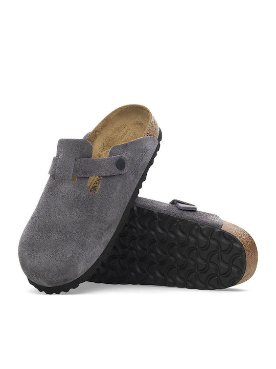 Boston Suede Ανατομικές Δερμάτινες Γυναικείες Παντόφλες Γκρι