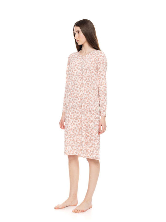 Pink Label Χειμερινό Βαμβακερό Γυναικείο Νυχτικό Classic Pink