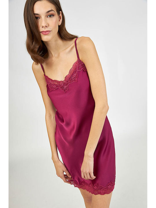 Harmony Winter Satin Women's Nightdress Dark Fuchsia