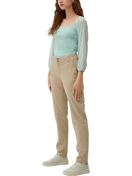 Damen Stoff Hose in Geradem Schnitt Beige