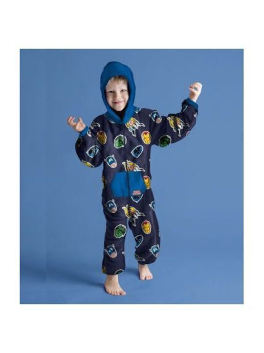 Marvel Παιδική Πιτζάμα Ολόσωμη Χειμωνιάτικη Fleece Σιελ