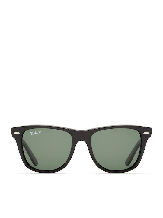Ray Ban Wayfarer Unisex Sunglasses with Black Plastic Frame and Green Polarized Lens RB2140 901/58