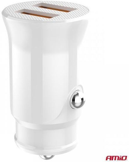 AMiO Φορτιστής Αυτοκινήτου 10.5W 2.1A με Θύρες: 2xUSB μαζί με Καλώδιο Ενσωματωμένο Λευκός