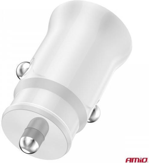 AMiO Φορτιστής Αυτοκινήτου 10.5W 2.1A με Θύρες: 2xUSB μαζί με Καλώδιο Ενσωματωμένο Λευκός