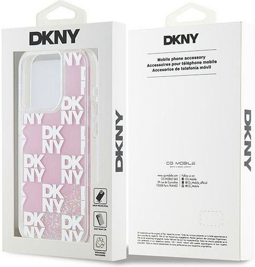 DKNY Liquid Glitter Checkered Pattern Back Cover Plastic / Silicon Roz (iPhone 15 Pro)