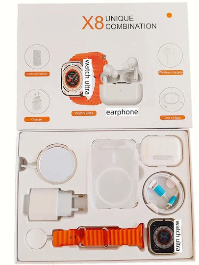 X8 Ultra Combo 49mm Smartwatch with Heart Rate Monitor (Orange)