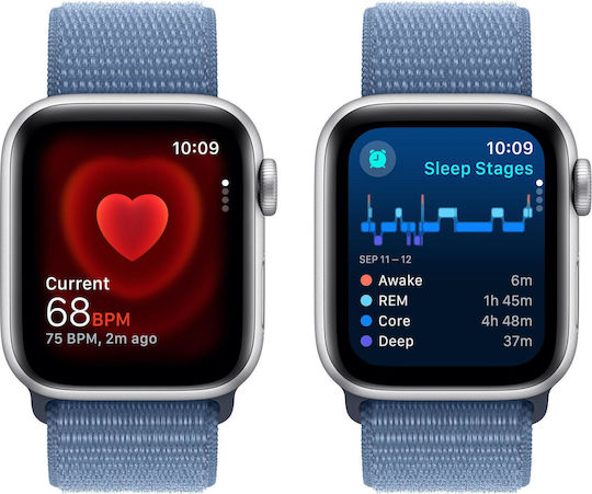 Apple Watch SE 2023 Aluminium 40mm Waterproof with Heart Rate Monitor (Silver with Winter Blue Sport Loop)