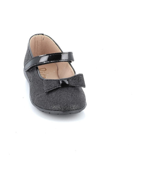 Balerini copii Anatomic cu închidere Hoop & Loop de Piele Negre