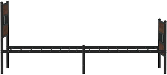 Half Double Metal Bed Brown with Slats for Mattress 107x203cm