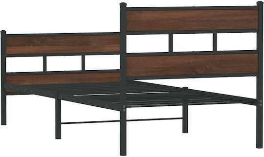 Half Double Metal Bed Brown with Slats for Mattress 107x203cm