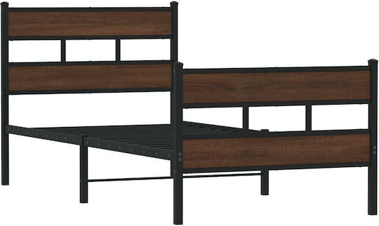 Half Double Metal Bed Brown with Slats for Mattress 107x203cm