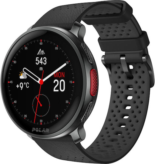 Polar Vantage V3 Aluminium 47mm Αδιάβροχο Smartwatch με Παλμογράφο (S/L Black Rubber Strap)