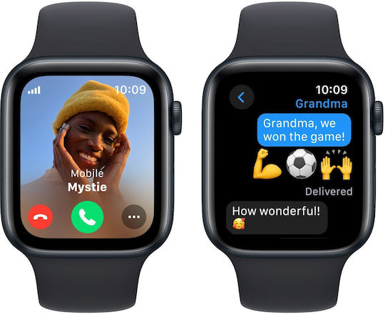 Apple Watch SE 2023 Cellular Алуминий 44mm Водоустойчив с eSIM и Пулсомер (Midnight с Midnight Sport Band - M/L)
