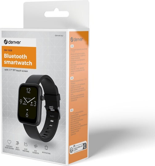 Denver SW-182 Wasserdicht Smartwatch mit Pulsmesser (Schwarz)