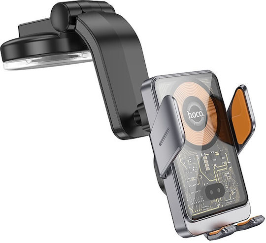 Hoco HW8 Car Mobile Mount 4.5" - 7" with Adjustable Hooks and Wireless Charging Metal Gray