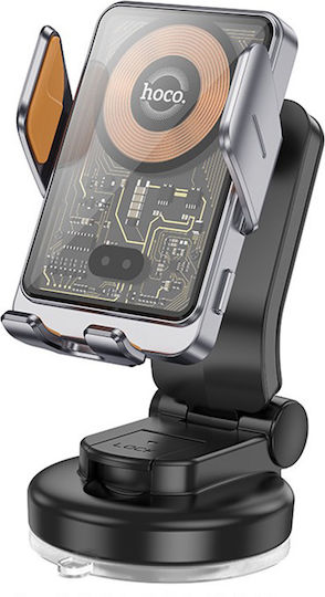 Hoco HW8 Car Mobile Mount 4.5" - 7" with Adjustable Hooks and Wireless Charging Metal Gray