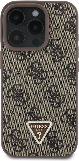 Guess 4g Triangle Strass Magsafe Back Cover Synthetic Leather Brown (iPhone 16 Pro Max)