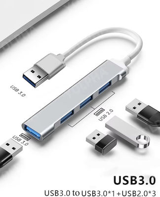 USB 3.0 4 Port Hub with USB-A Connection Gray