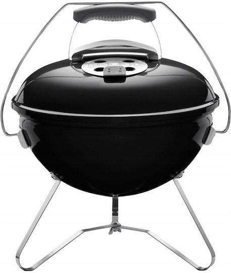 Runder Grill aus Stahl mit Chromstütze und Edelstahlablage 43x37cm Schwarz R