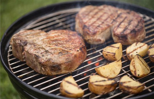 Runder Grill aus Stahl mit Chromstütze und Edelstahlablage 43x37cm Schwarz R