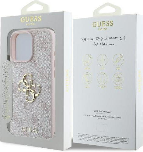 Guess Logo Back Cover Synthetic Leather Pink (iPhone 16 Pro Max)