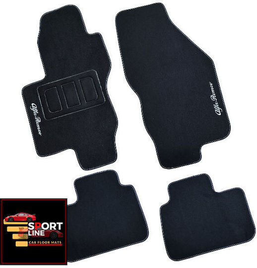 Alfa Romeo 156 Carpet Mats Sport Line Black With White Stitching White Embroidery Alfa Romeo Set of 4 Pieces