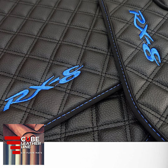 Mazda Rx-8 2003-2012 Πατακια Τεχνοδερμα Cube Μαυρο Me Μπλε Κεντημα Rx-8 Σετ 4τμχ
