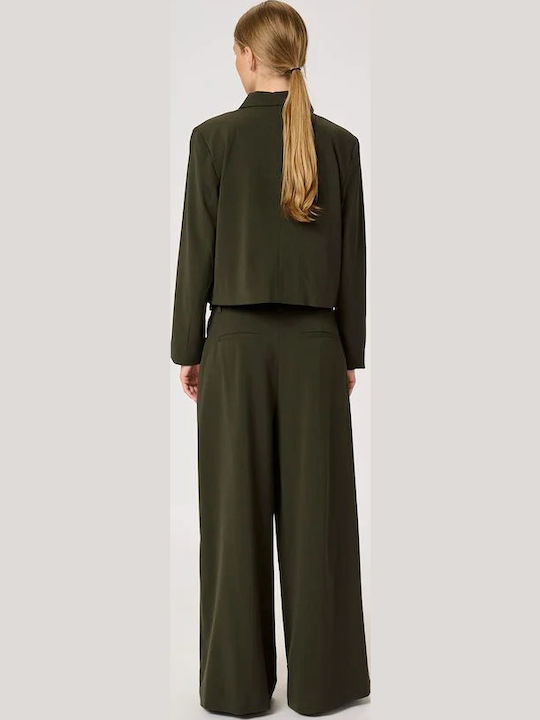 Women's High-waisted Fabric Trousers Loose Fit Rosin