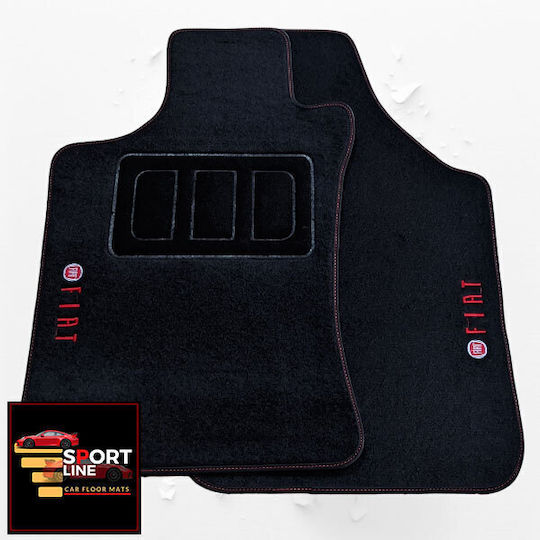 Комплект от 2 броя килимчета за Fiat Strada 2001-2013 Sport Line черни с червени шевове и червена бродерия Fiat