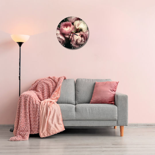 Wall Clock Living Room Wall Decoration Room Peonies Flowers 30cm