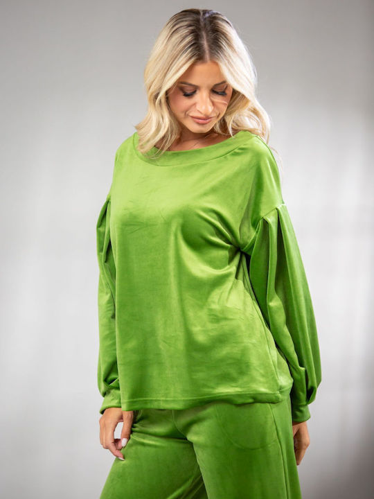 Damen Bluse Samt Blue