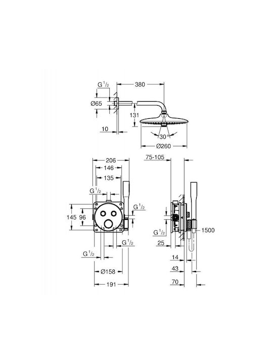 Grohe Grt Smartcontrol Shower System Built-in Thermostatic Mixer Internal Body Shower Head Hand Shower Accessories