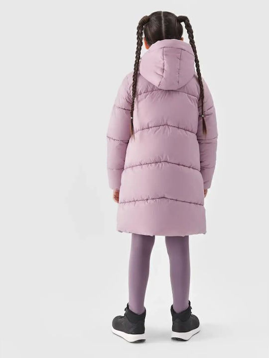 Daunen-Kinderjacke Gesteppt Lang mit Kapuze Lila