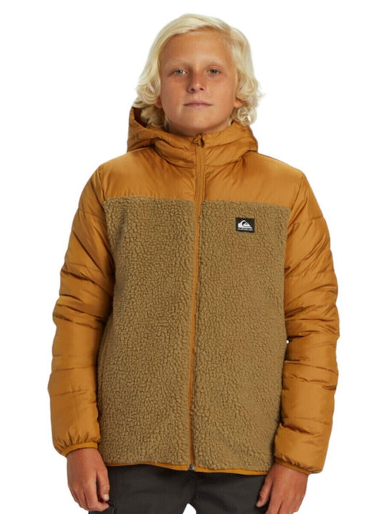 Kinder Steppjacke Kurz Beidseitig mit Kapuze TAN