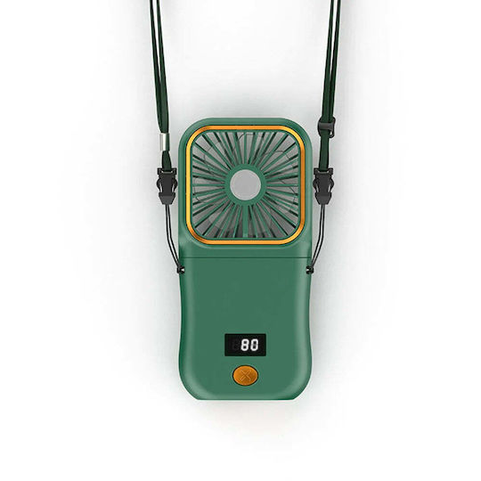 Portable Flippy Fan 3 In 1 Handheld Neck Desk 16.7 X 8 X 1.9 Cm 3 Speed Levels Usb Charging Foldable Digital Display Phone Holder Green