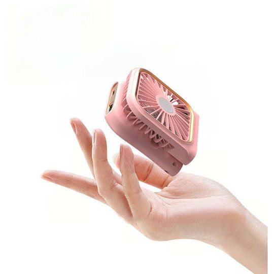 Portable Flippy Fan 3 In 1 Handheld Neck Desk 16.7 X 8 X 1.9 Cm 3 Speed Levels Usb Charging Foldable Digital Display Phone Holder Pink