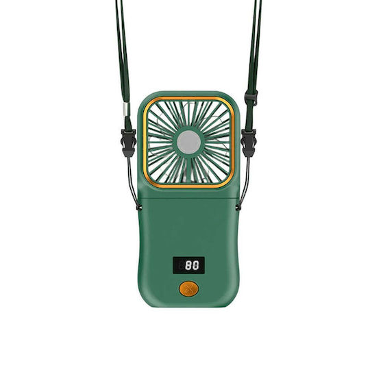 Portable Flippy Fan 3 In 1 Handheld Neck Desk 16.7 X 8 X 1.9 Cm 3 Speed Levels Usb Charging Foldable Digital Display Phone Holder Green