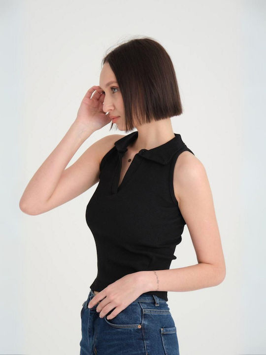 Damen Bluse Ärmellos Black