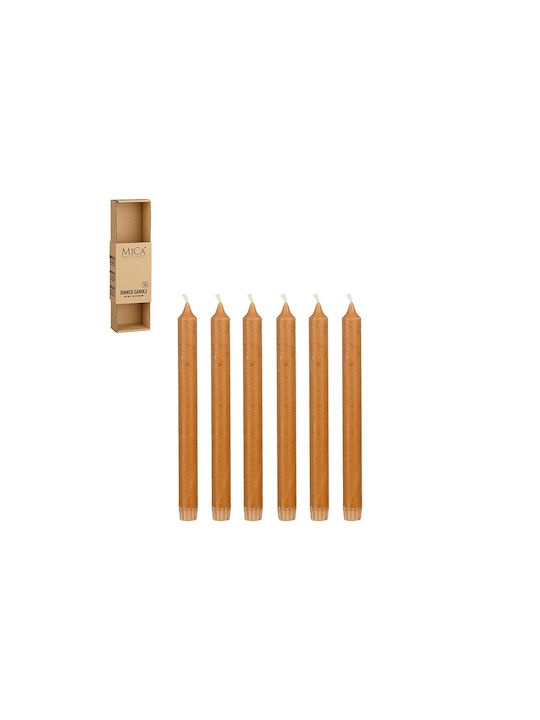 Mica Decorative Taper Candle Brown 25cm 520g 6 Pieces