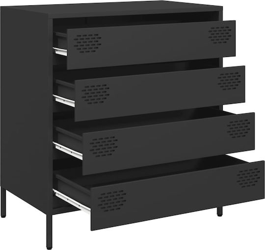 Metallic Chest of Drawers with 4 Drawers Black Velvet-Black Metal 68x39x73.5cm
