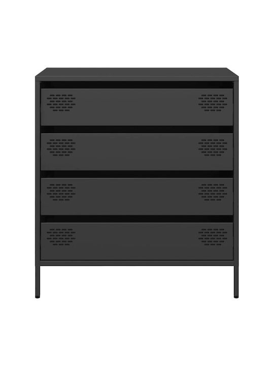Metallic Chest of Drawers with 4 Drawers Black Velvet-Black Metal 68x39x73.5cm