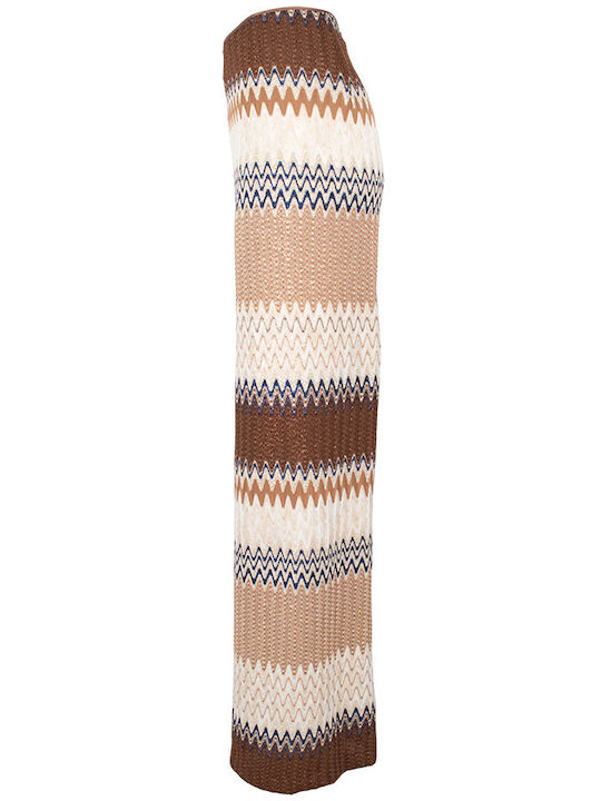 Damen Hoch tailliert Stoff Hose Schlag Brown