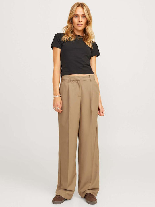 Women's High-waisted Fabric Trousers in Wide Line Brown