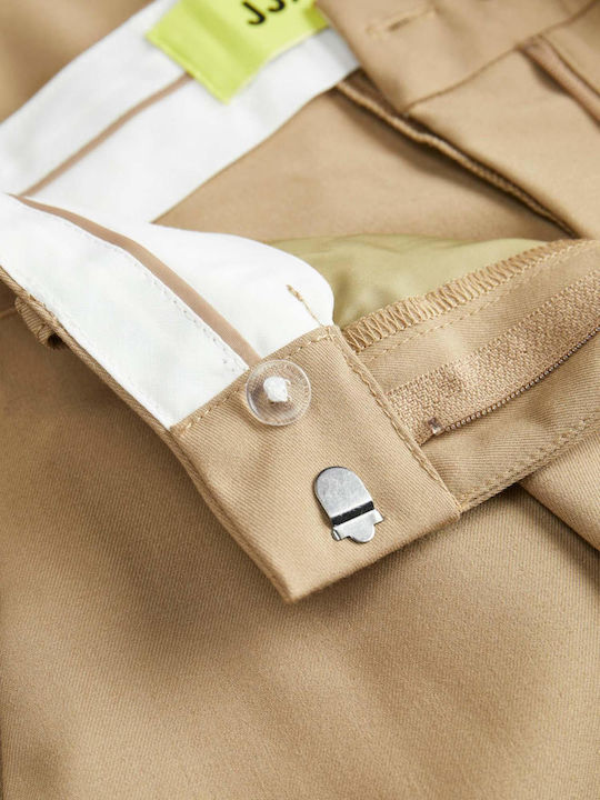 Women's High-waisted Fabric Trousers in Wide Line Brown