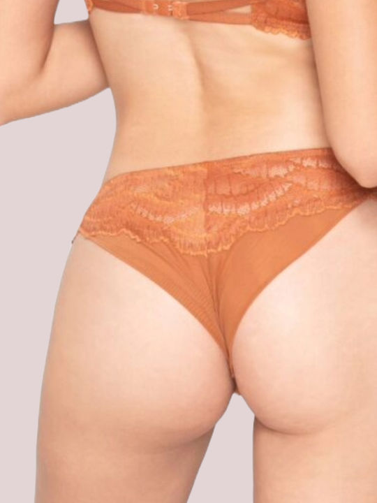 Luna High-waisted Women's Brazil with Lace Caramel