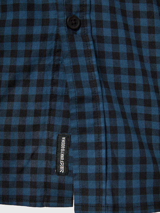 Long-sleeved Cotton Shirt Checked Blue