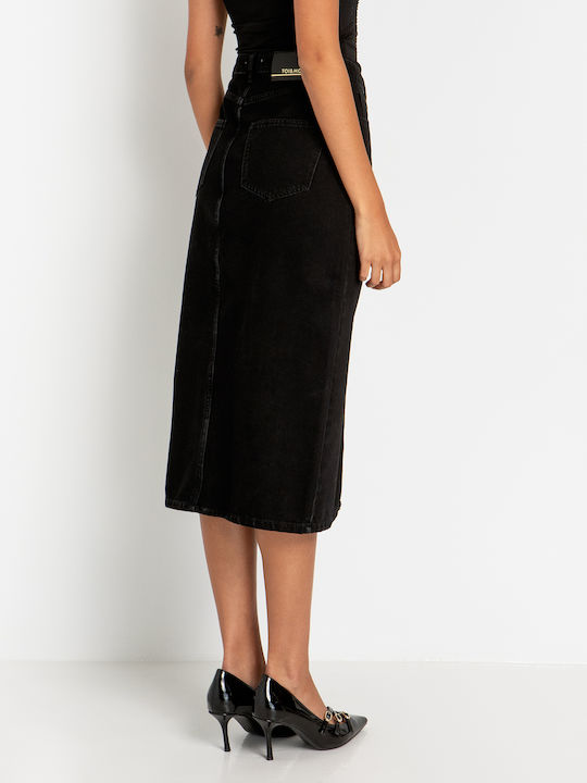 Toi&Moi Denim Midi Skirt in Black Color