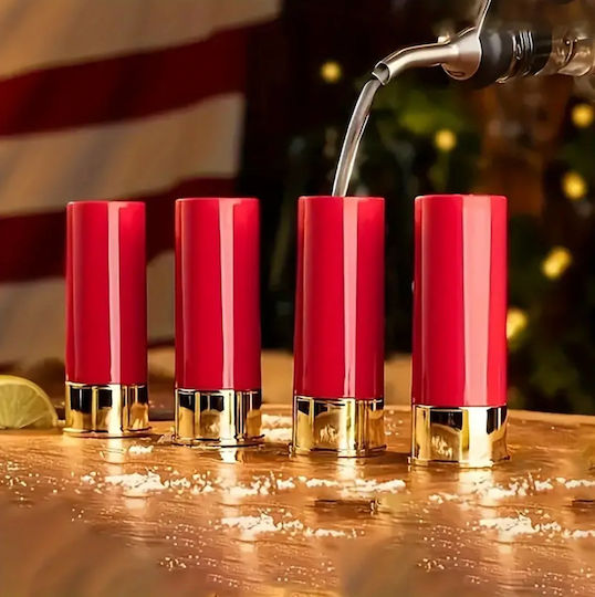 Set 4 Bullet-shaped Shot Glasses Zola Plastic 9x3.5 Cm Red Golden