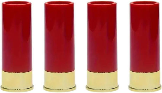 Set 4 Bullet-Shaped Shot Glasses Zola Plastic 9x3.5 Cm Red Golden